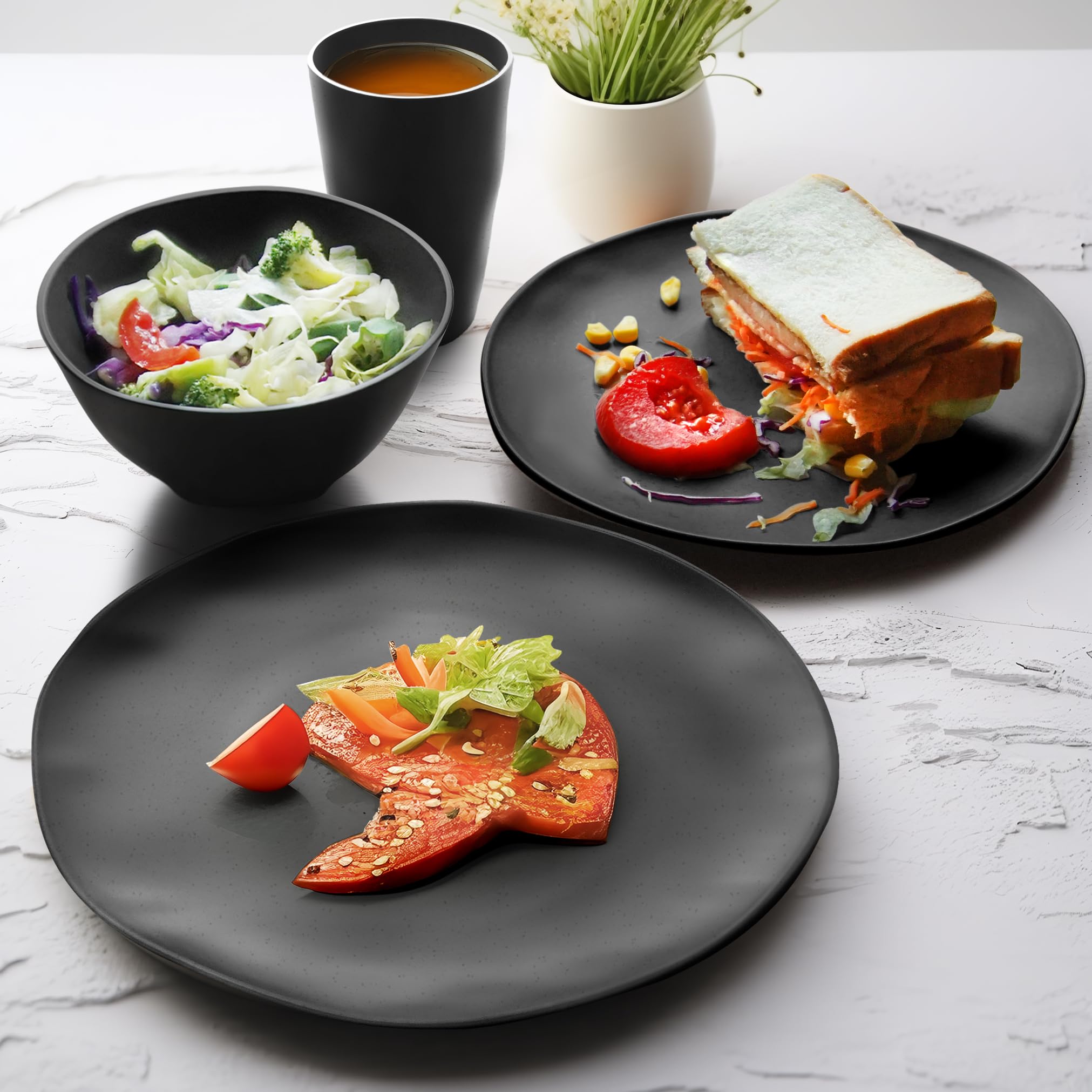 Amazon.co.jp: Peurif 16点 厚手 プラスチック 麦わら食器セット 丈夫